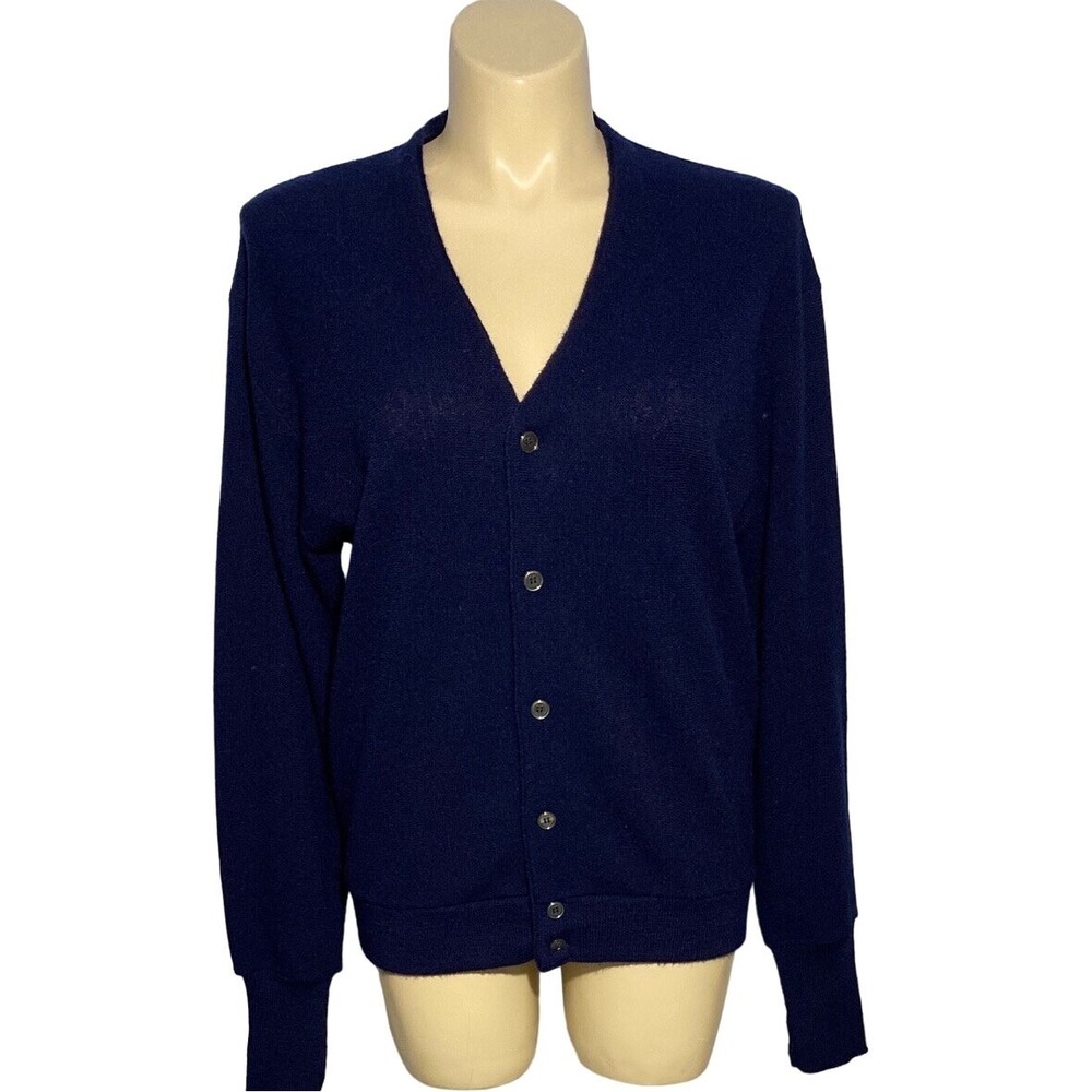 VTG Fox‎ Sweater Cardigan XL Navy Blue Long Sl Sweater Preppy JCPenney